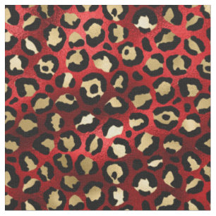 Tissu Empreinte de léopard rouge et or