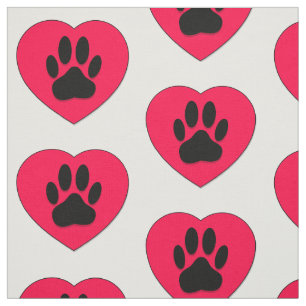 Tissu Empreinte de patte de chien de coeur rouge Répéter