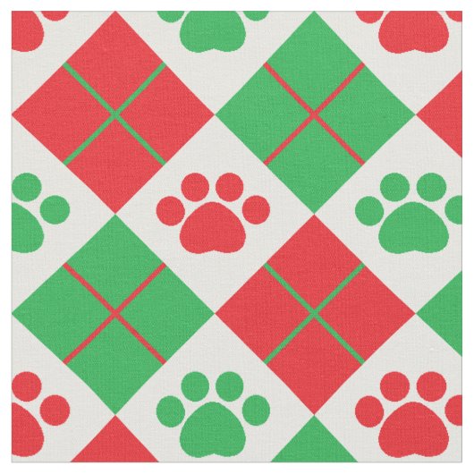 Tissu Empreinte de patte Jacquard rouge et vert (Fermer)