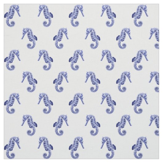 Tissu Empreinte d'hippocampe bleu et blanc (Échantillon)