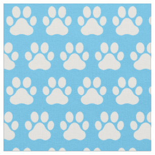 Tissu Empreintes de pattes de chat chien animal bleu bla