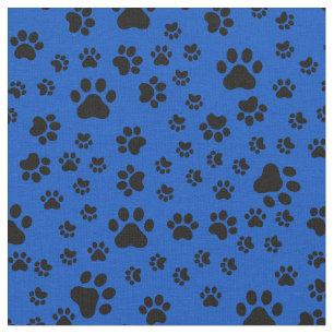 Tissu Empreintes de pattes noirs sur bleu Cobalt