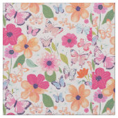 Tissu en coton, fleurs et papillons (Détail)
