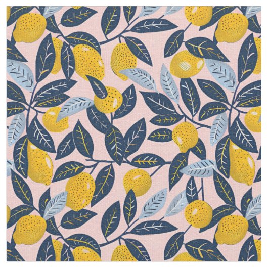 Tissu en coton imprimé citron jaune (Fermer)