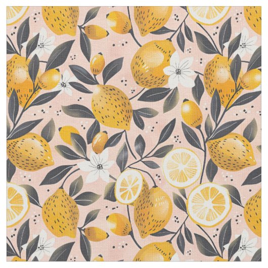 Tissu en coton imprimé citron jaune (Fermer)