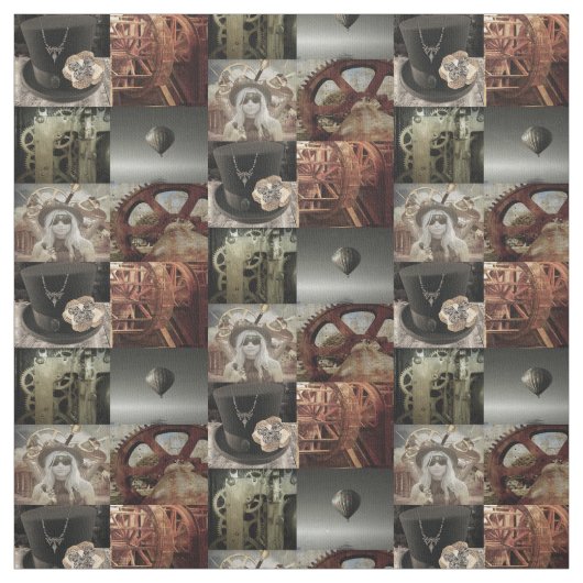Tissu en coton imprimé Steampunk (Échantillon)