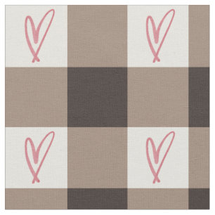 Tissu en coton peigné gingham à coeur marron cacao