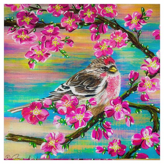Tissu en fleurs de cerisier rouge Poll (Échantillon)