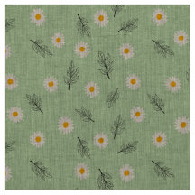 Tissu en lin naturel botanique vert clair à motif 