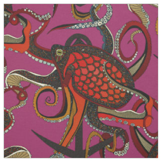 Tissu encre de poulpe rose framboise