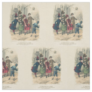 Tissu Enfants victoriens antiques jouant au ballon Hiver