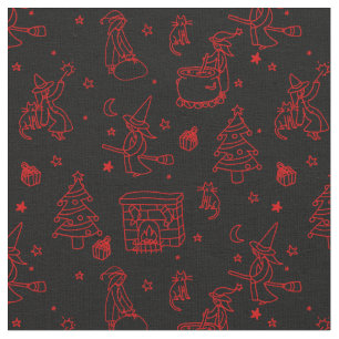 Tissu épiphanie noël sorcière befana noir