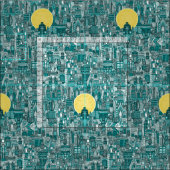 Tissu espace ville soleil turquoise (Carreau)