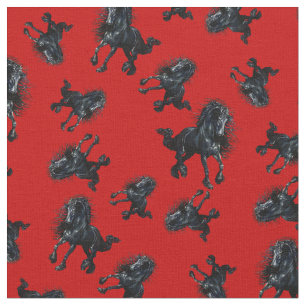 Tissu Etalon friésien/cheval de beauté noir, rouge vif