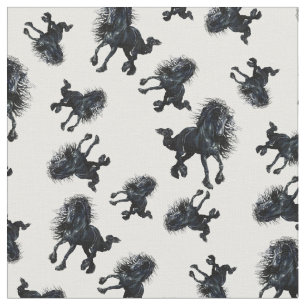 Tissu Étalon frison, cheval noir de beauté