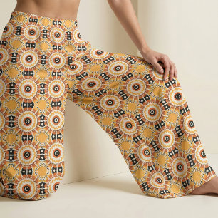 Tissu Ethnic Orange Black & White Damask Motif