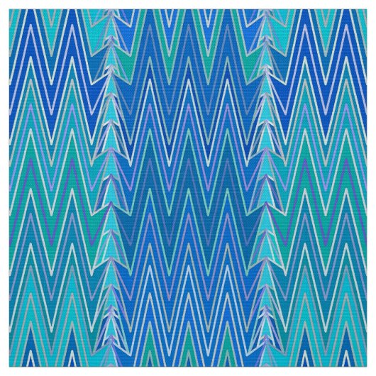 Tissu Ethnique Chevron Damask, Turquoise et Bleu (Échantillon)
