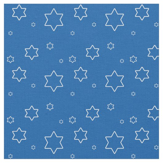 Tissu Étoiles blanches de David sur bleu (Fermer)