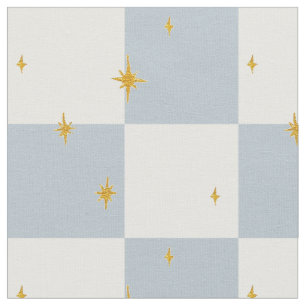 Tissu Étoiles carreaux Vichy magique bleu sauge 