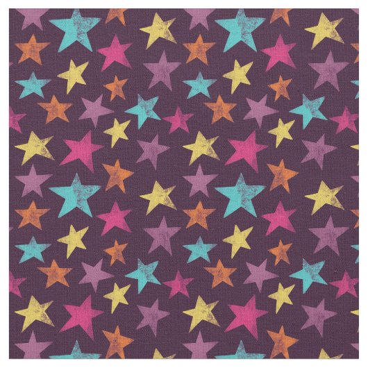 Tissu Étoiles colorées sur motif pourpre foncé (Fermer)