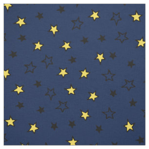 Tissu Etoiles Jaunes de nuit sur Motif bleu marine