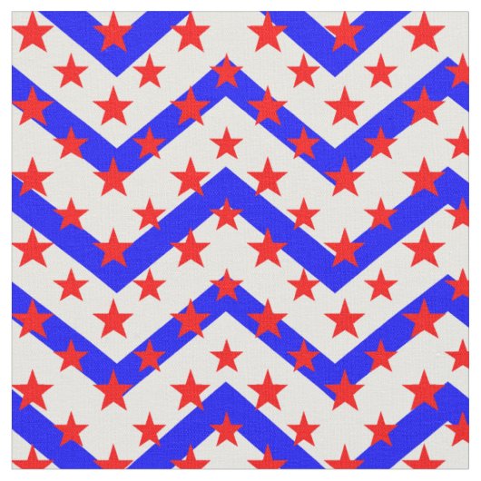 Tissu Étoiles rouges sur Zigzag bleu blanc (Fermer)
