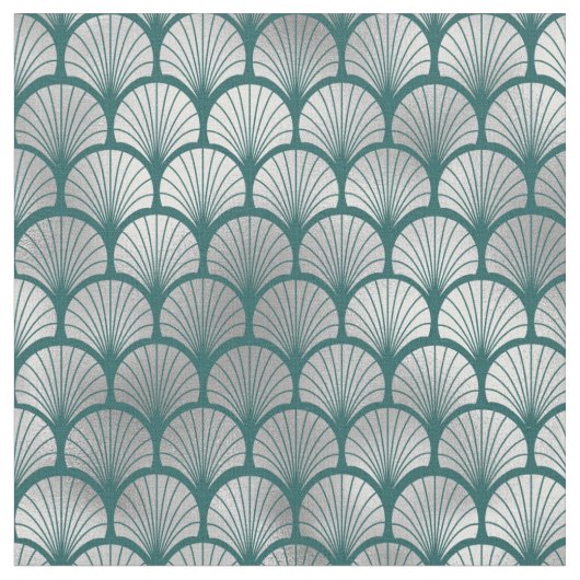 Tissu Éventail Art Déco écailles de poisson sarcelle arg (Fermer)