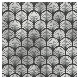 Tissu Éventail Art Déco noir argent écailles de poisson