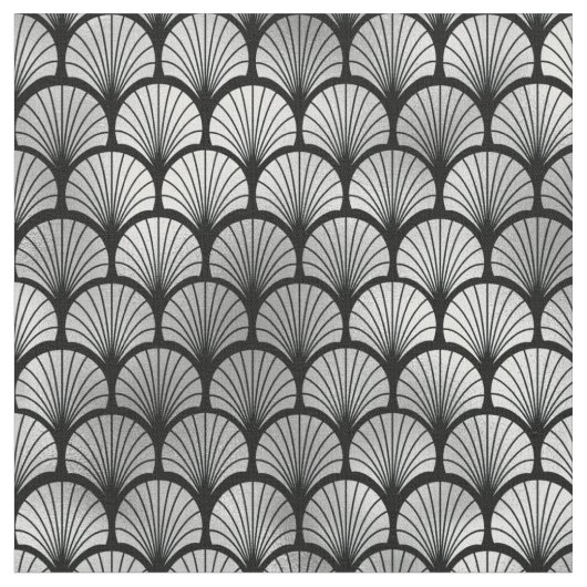 Tissu Éventail Art Déco noir argent écailles de poisson (Fermer)