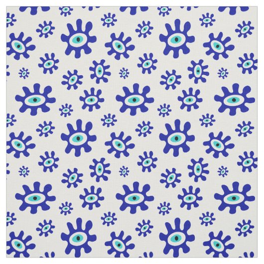 Tissu Evil Eye bleu et blanc Motif Abstrait (Échantillon)