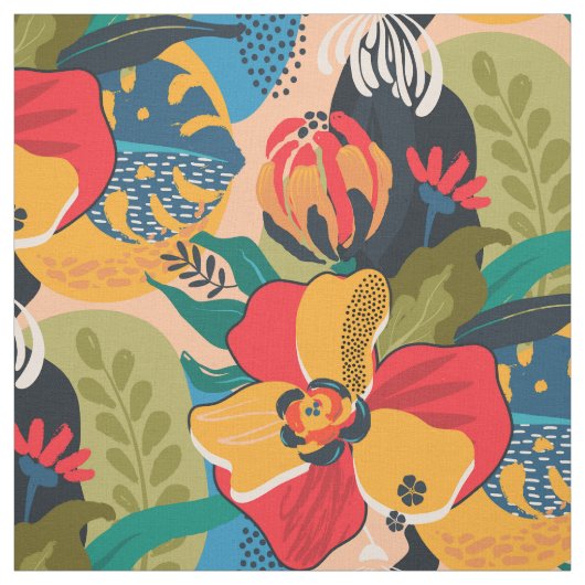 Tissu Exotique coloré Abstrait floral (Échantillon)