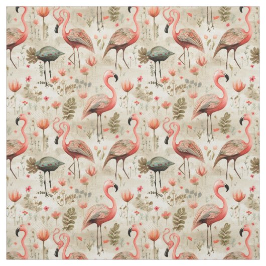 Tissu "Fables Flamants roses : Flamant rose Whimsy (Échantillon)