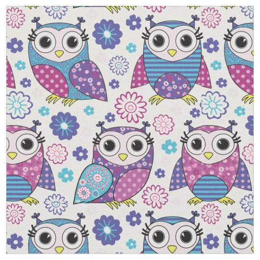 Tissu Fabric de chouettes funky rétro (Fermer)