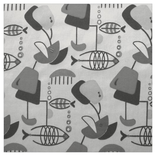 Tissu Fabric de Motif atomique noir et blanc (Échantillon)