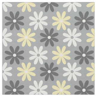 Tissu Fabric Floral Group Pattern Jaune et Gris