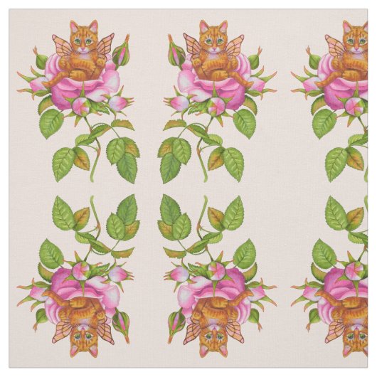 Tissu Fairy Kitten Repose en Rose (Échantillon)