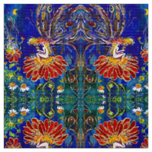 Tissu FAIRY ON THE RED FLOWER IN NIGHT Blue Green