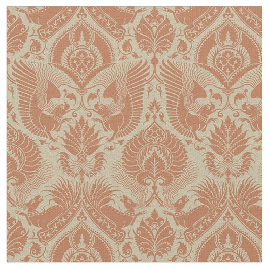 Tissu Fancy Damask avec Animaux, Argile rouge (Fermer)