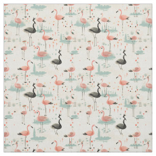 Tissu Fancy Feathes : Flamant rose Whimsy