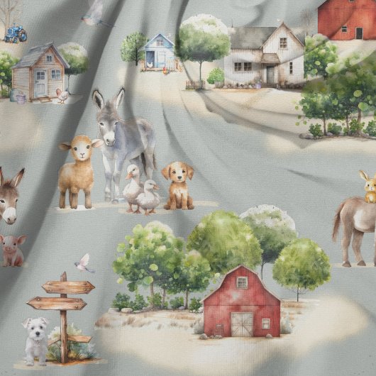 Tissu Farm Land Blue Seamless Pattern