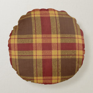 Tissu Faux Carreaux d'Automne Coussin Rond