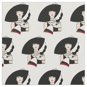 Tissu Femme Art Déco Vintage portant un chapeau des gant