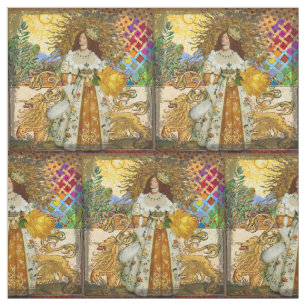 Tissu Femme Vintage Soleil Doré : Art Collage Zodiaque L