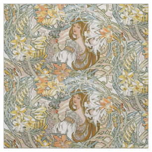 Tissu Femmes Art Nouveau et motif floral de Mucha