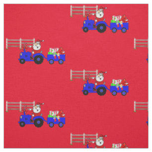 Tissu Ferme Tracteur Père Noël Avec Remorque Cadeau
