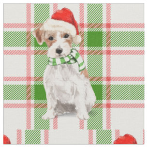 Tissu Festive Plaid et Jack Russell Terrier Noël
