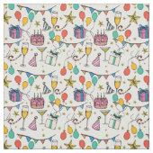 Tissu fête d'anniversaire ballons cake champagne (Échantillon)