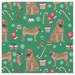 Tissu fête de Noël des chiens de sharpei