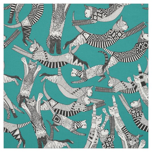 Tissu fête du chat turquoise (Échantillon)