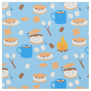 Tissu feu de camp marshmallow chocolat smorate bleu